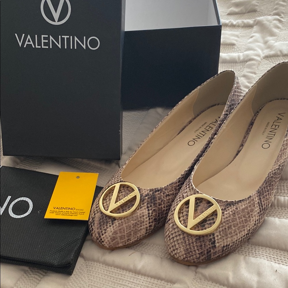 New with box! Valentino Snakeskin Ballet Flats with Gold Accent